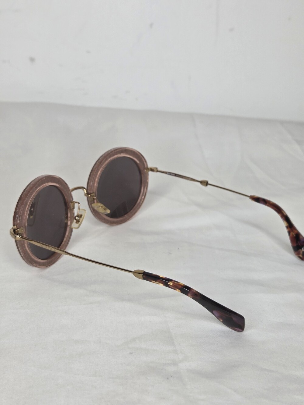Miu Miu Round Pink Glitter Crystal-Trim Sunglasses - Picture 7 of 13